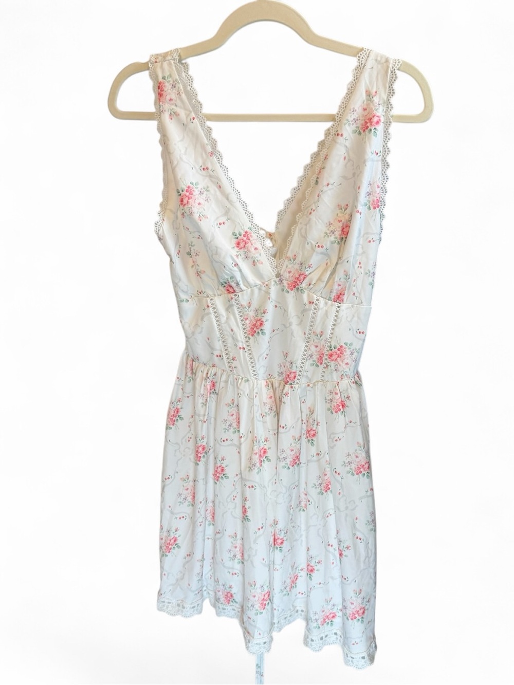 White Mini Dress with Pink Floral Print
